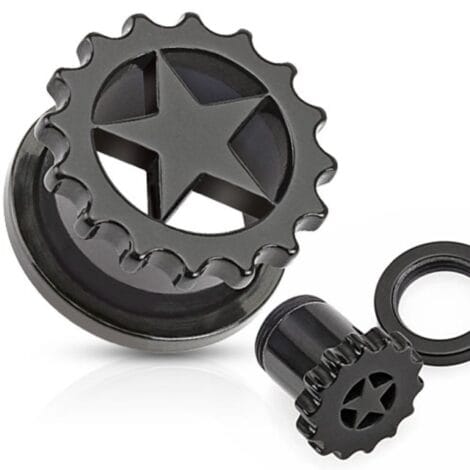 Black Acrylic Gear Tunnel with Star Internally Threaded Pairs