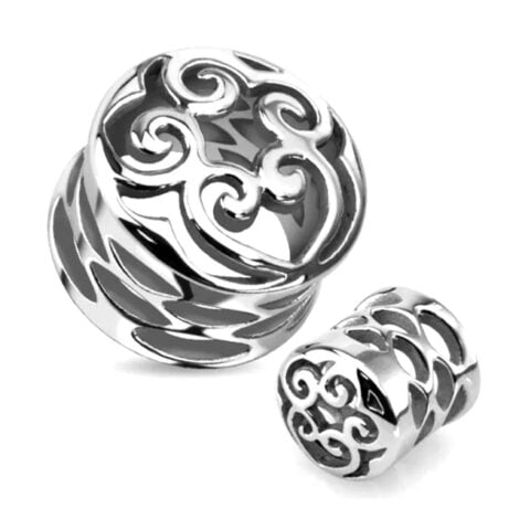 Filigree Tribal Swirl Double Flare Plug Pairs in Surgical Steel
