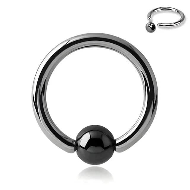Captive Bead Ring With Hematite Ball, Cartilage Septum 18G to 10G