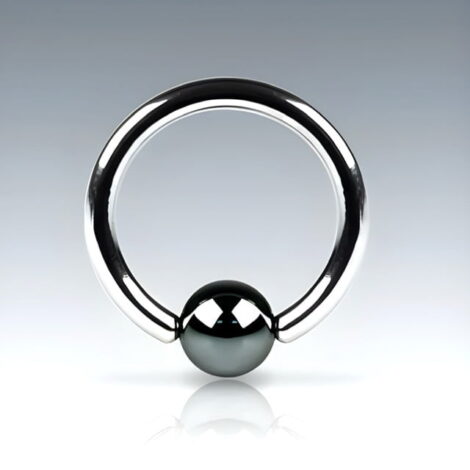 Captive Bead Ring With Hematite Ball, Cartilage Septum 18G to 10G - Image 2