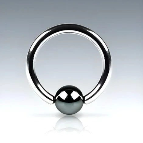 Captive Bead Ring With Hematite Ball, Cartilage Septum 18G to 10G - Image 2
