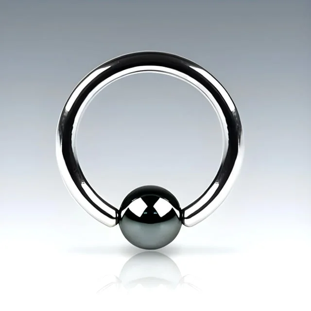 Captive Bead Ring With Hematite Ball, Cartilage Septum 18G to 10G