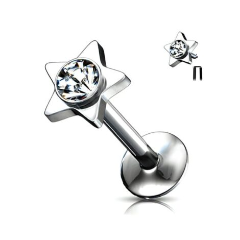 Crystal Jewelled Star Top Labret Internally Threaded - Image 2
