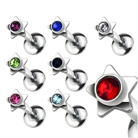 Crystal Jewelled Star Top Labret Internally Threaded - Image 3