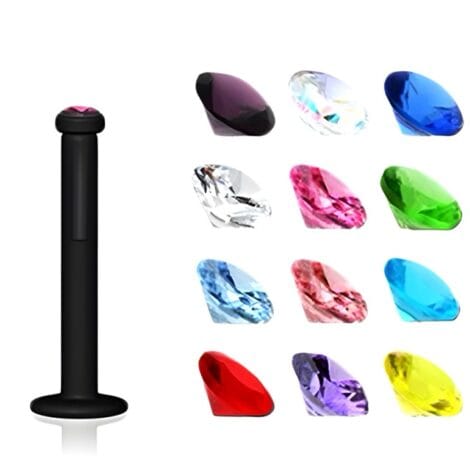 Bioflex Black Labret Retainer with Push Fit 2mm Gem Top