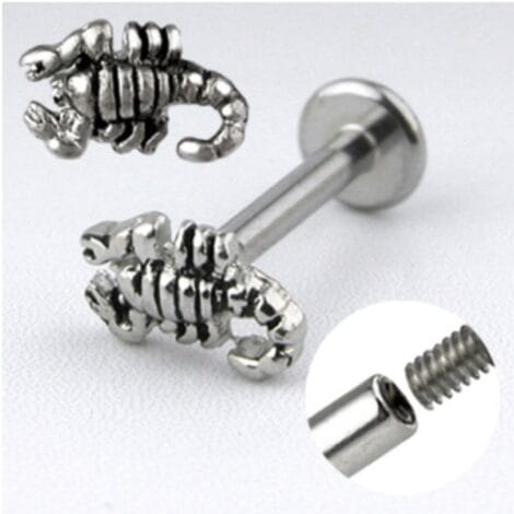 Labret with Casted Steel Scorpion Top Internally Threaded