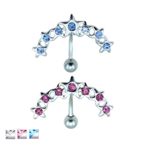 Crystal Set Tribal Stars Fan, Reverse Belly Ring