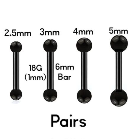 Cartilage/ Tragus Barbell with Balls in Anodised Black Pair - Image 2