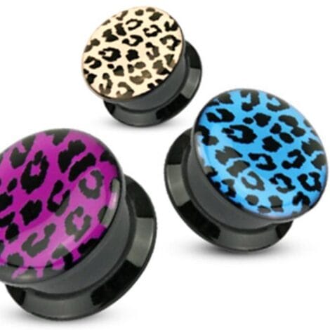 Acrylic Black Threaded Tunnel Pairs with Leopard Print