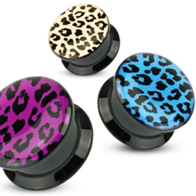Acrylic Black Threaded Tunnel Pairs with Leopard Print