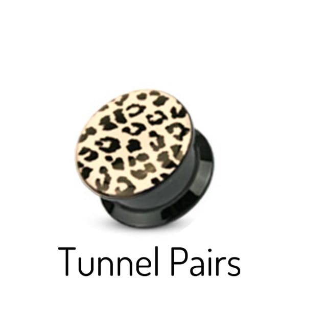 Acrylic Black Threaded Tunnel Pairs with Leopard Print
