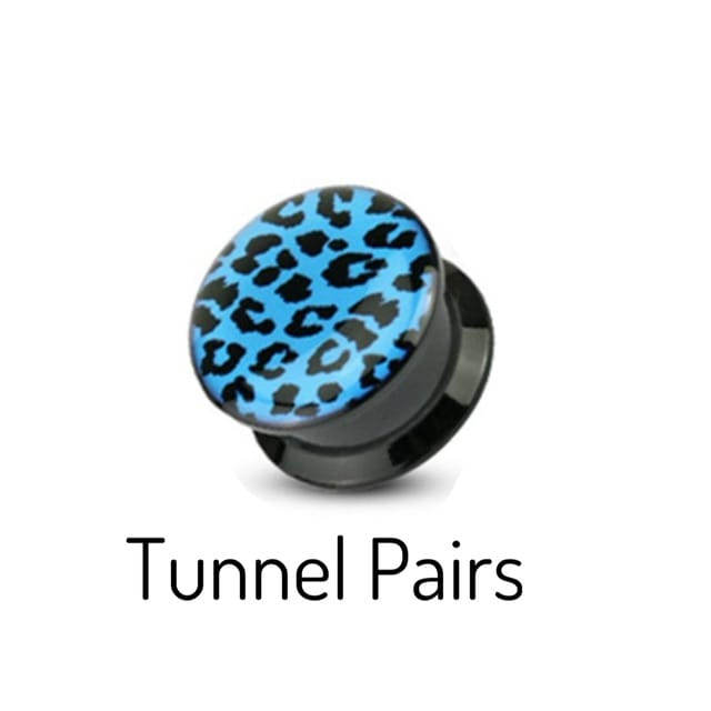 Acrylic Black Threaded Tunnel Pairs with Leopard Print