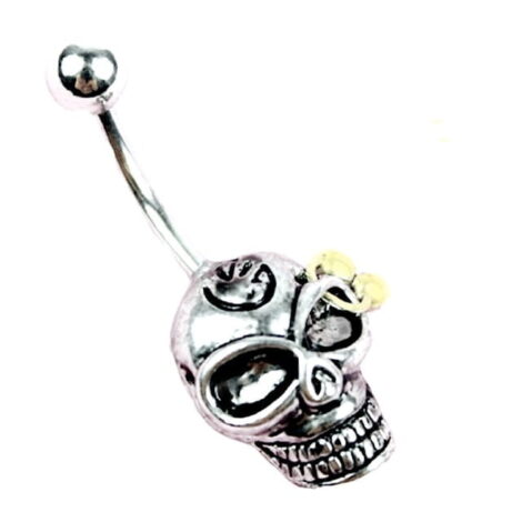Retro Tribal Smiling Skull with Piercing Belly Navel Ring - Image 2