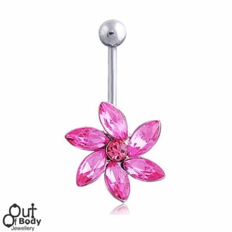 Pink Marquise Flower Navel Belly Ring