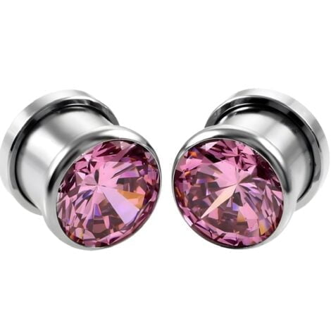 Pink Zircon Set Double Flare Screw Fit Tunnel Pairs
