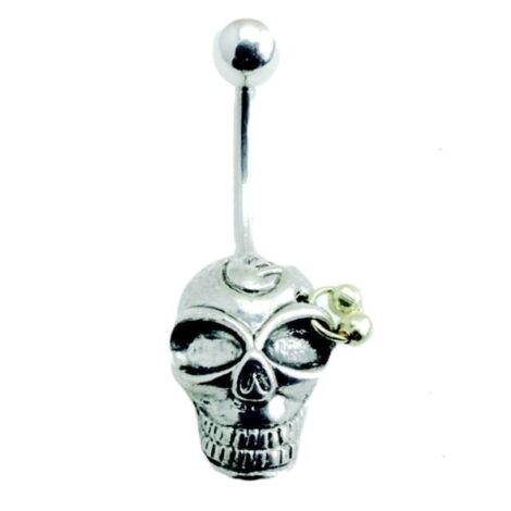 Retro Tribal Smiling Skull with Piercing Belly Navel Ring - Image 1