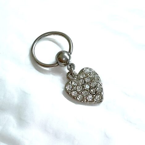 Captive Bead Ring with Dangling Crystal Paved Heart - Image 3
