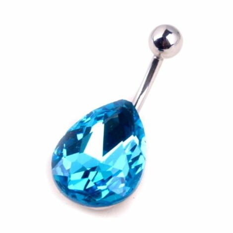 Solitaire Aqua Teardrop Rhinestone Belly Ring