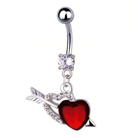 Cupids Heart and Bow Belly Ring with .925 Sterling Silver Setting