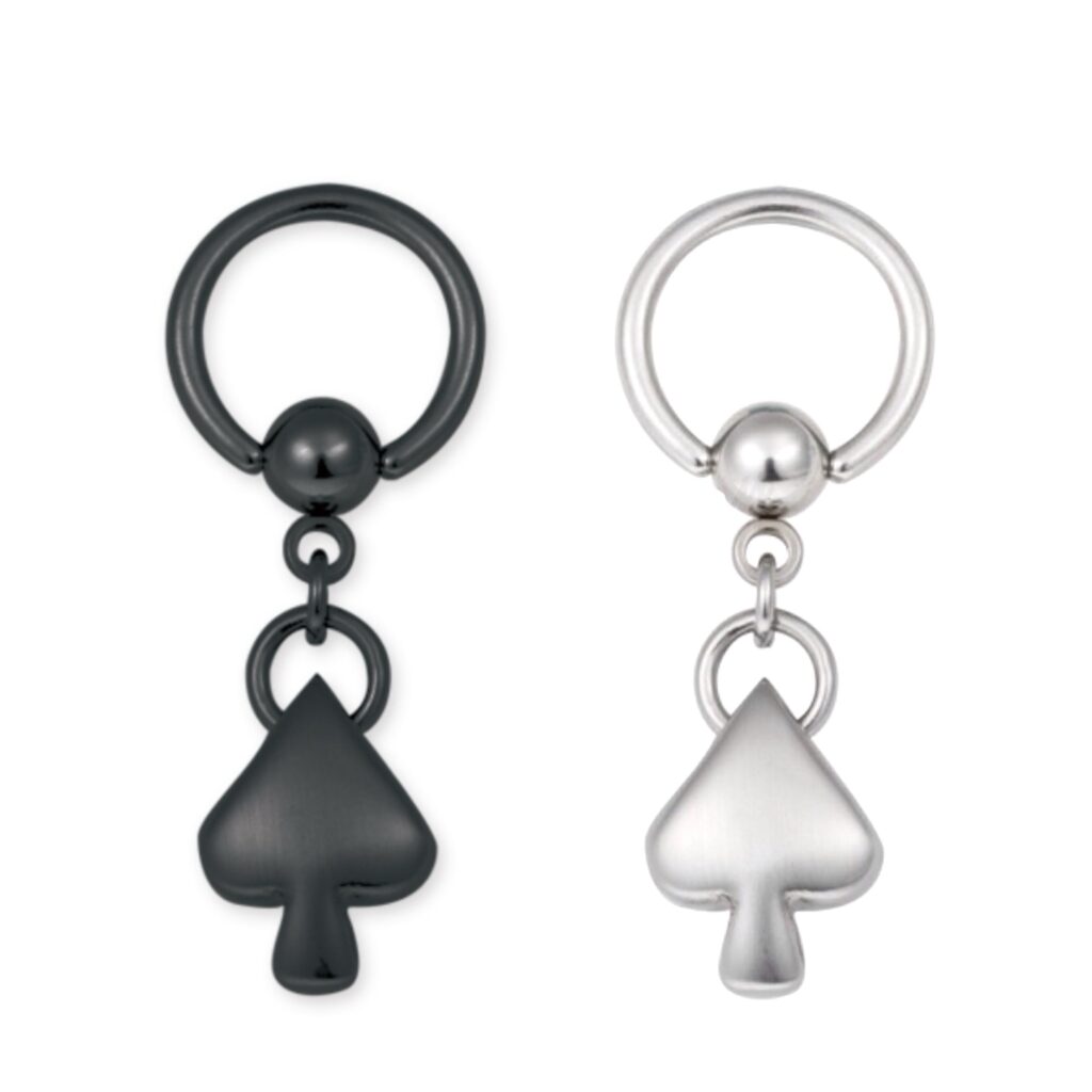 Captive Bead Ring with Dangling Spade
