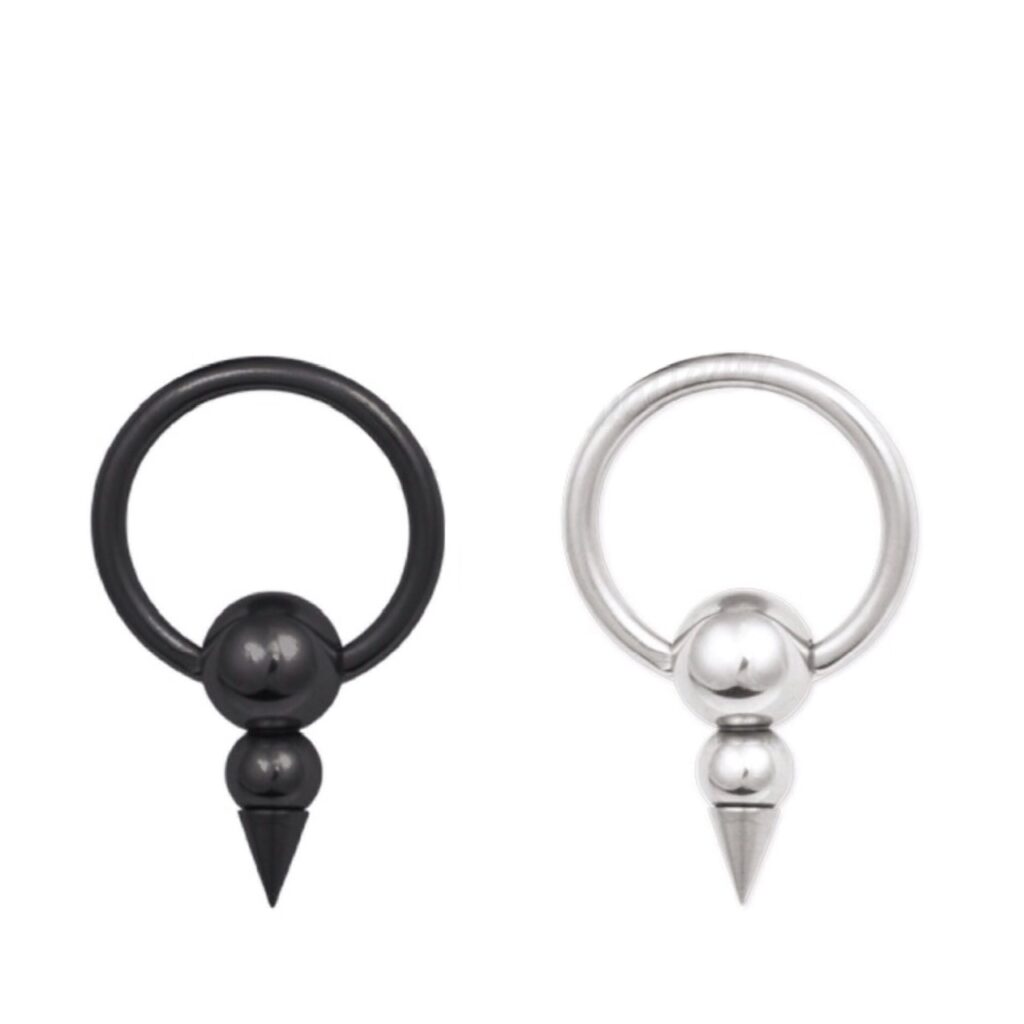 Captive Bead Ring with Fixed Balls and Cone In Black PVD