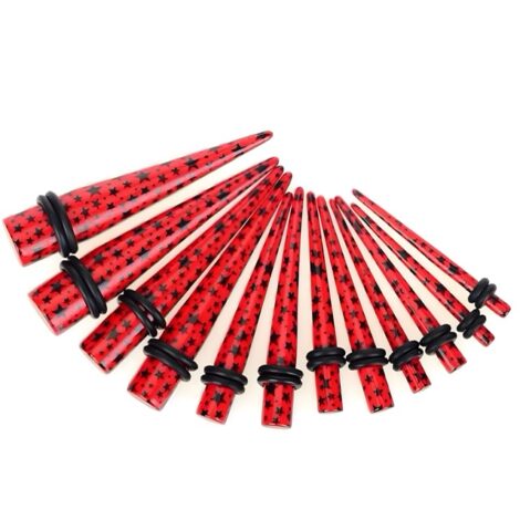 Acrylic Taper Pairs Red With Black Star Print
