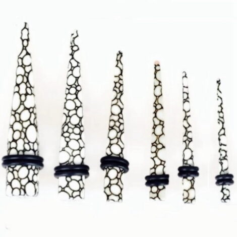 Acrylic Taper Pairs in White with Black Bubble Print - Image 2