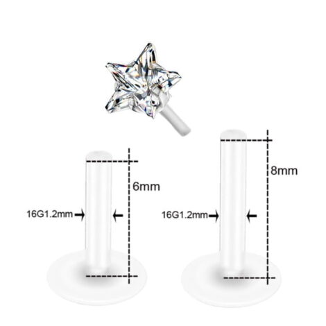 Bioplast CZ Prong Set Star, Push Fit Top Stud with Bonus Bar - Image 2