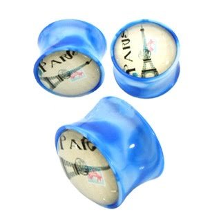 Acrylic Pairs Marbled Blue Saddle Fit Plug W/ Paris Print
