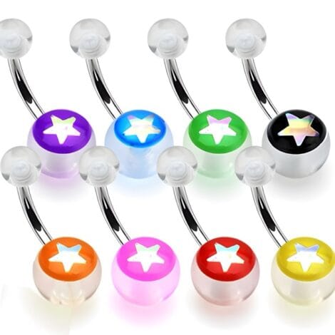 Colourful UV Acrylic Star Center Belly Rings