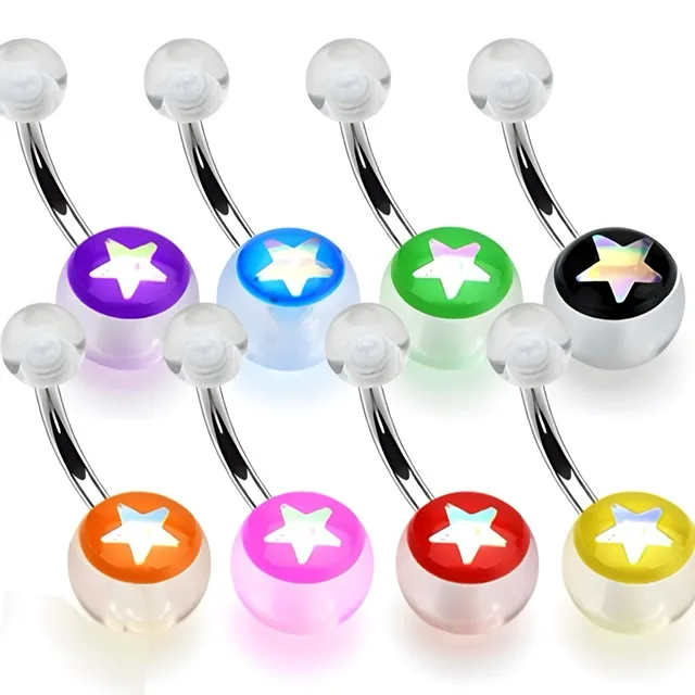Colourful UV Acrylic Star Center Belly Rings