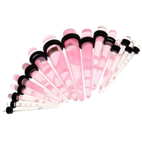 Acrylic Taper Clear with Marbled Pink, Pairs
