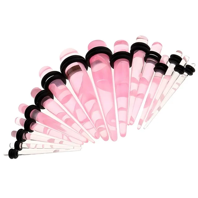 Acrylic Taper Clear with Marbled Pink, Pairs