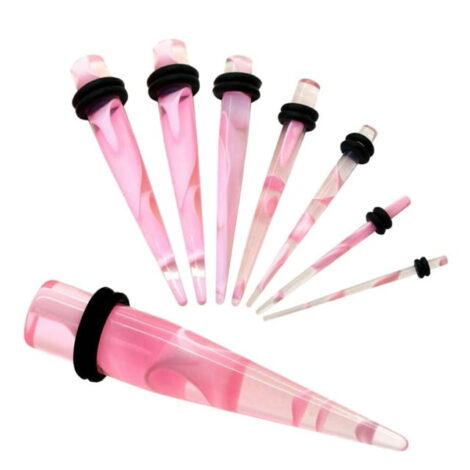 Acrylic Taper Clear with Marbled Pink, Pairs - Image 2