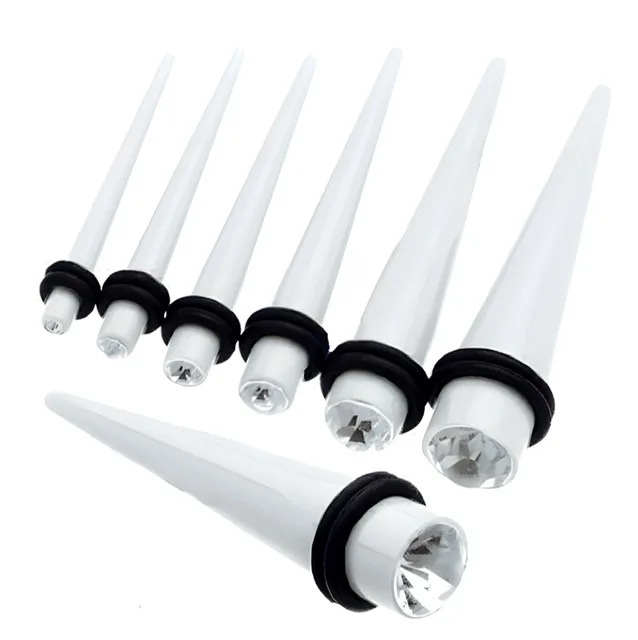Acrylic Straight Taper Pairs White With Clear Crystal Top