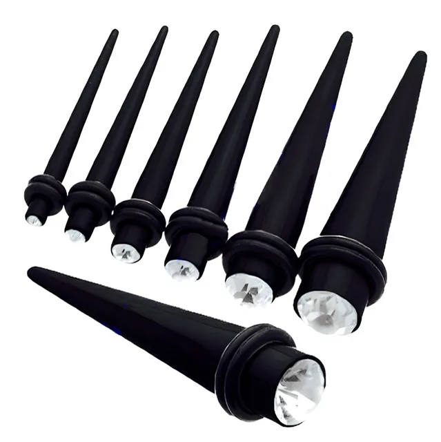 Acrylic Straight Taper Pairs Black With Clear Crystal Top