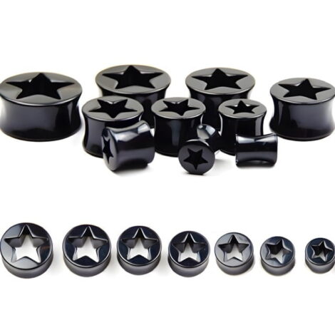 Black Acrylic Saddle Plug Pairs with Hollow Star Center/ 8 to 26mm - Image 2
