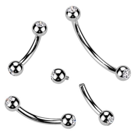 16GA Curved Eyebrow Barbells Press Fit Jewell Set Balls Internally Threaded
