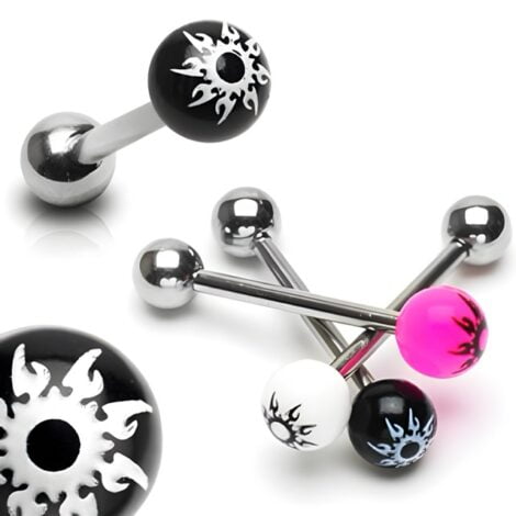 316L Steel Tongue Nipple Barbell With Acrylic Tribal Starburst Balls