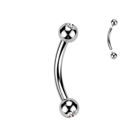 16GA Curved Eyebrow Barbells Press Fit Jewell Set Balls Internally Threaded - Image 2