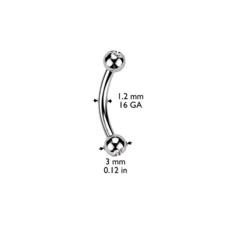 16GA Curved Eyebrow Barbells Press Fit Jewell Set Balls Internally Threaded - Image 3