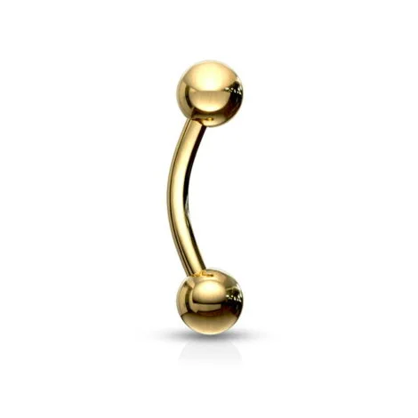 316L Steel Curved Barbell Rook Eyebrow In IP Gold W/ Balls