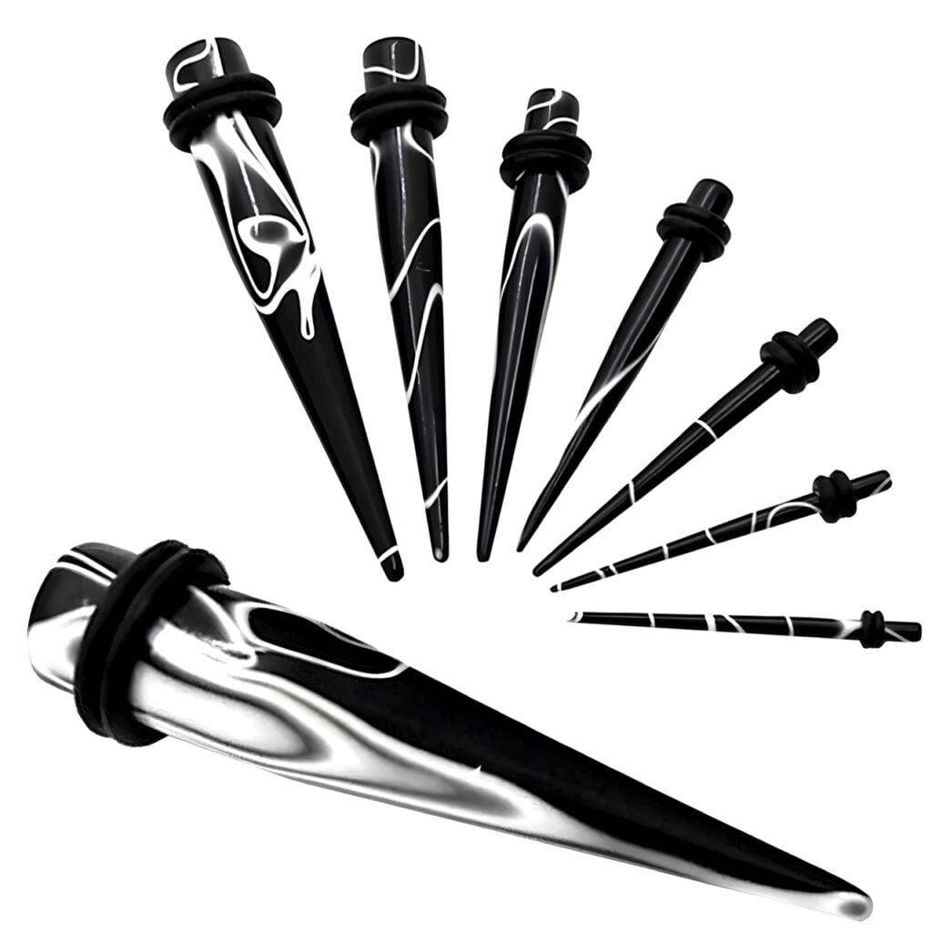 Acrylic Taper Black with Marbled White, Pairs