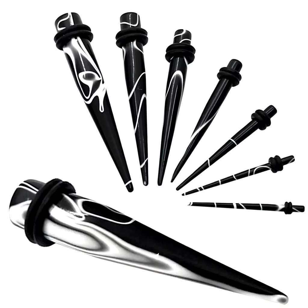 Acrylic Taper Black with Marbled White, Pairs