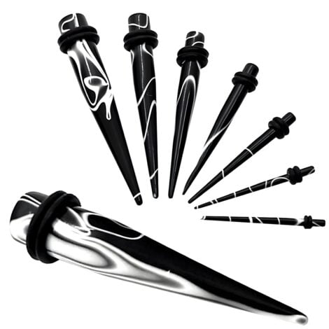 Acrylic Taper Black with Marbled White, Pairs
