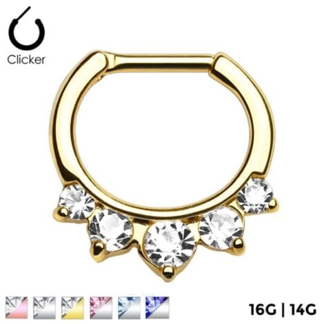 Septum Daith Straight Clicker with Princess Drop CZ Nose Ring
