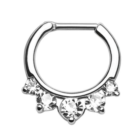 Septum Daith Straight Hinged Clicker with Princess Drop CZ Ring - Image 3
