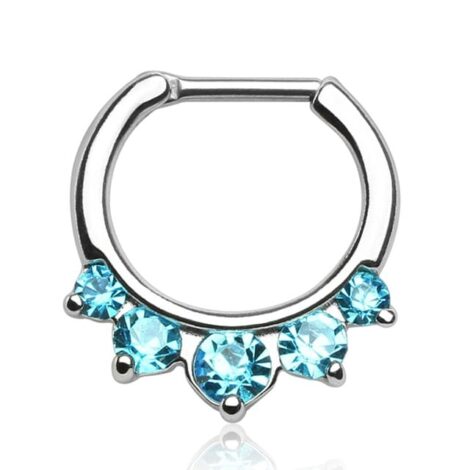 Septum Daith Straight Hinged Clicker with Princess Drop CZ Ring - Image 4