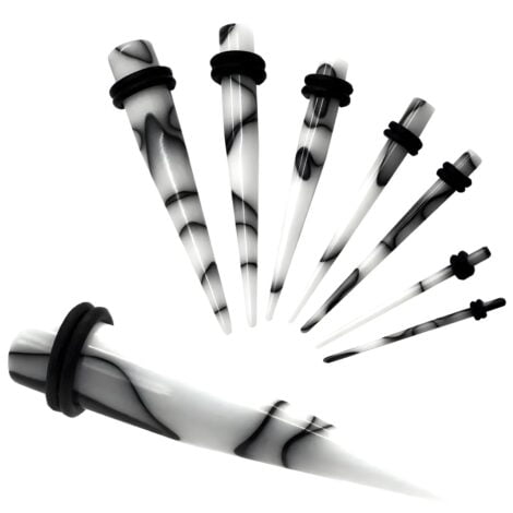 Acrylic Straight White Marbled Taper Pairs with O-Rings