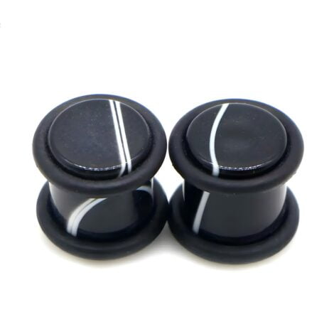 Acrylic Plug Black Marbled with White in Pairs with O-Rings